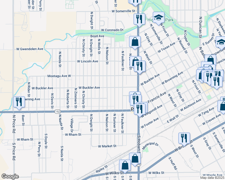 map of restaurants, bars, coffee shops, grocery stores, and more near 301-499 North Sumner Street in Pampa