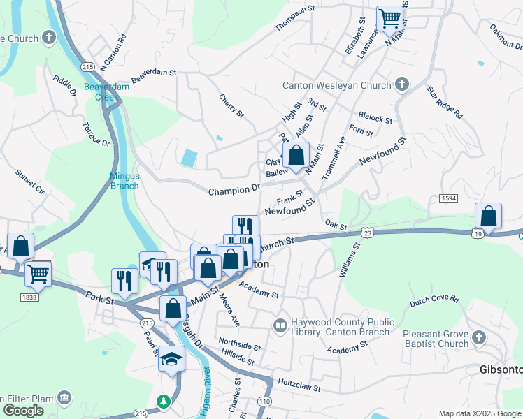 map of restaurants, bars, coffee shops, grocery stores, and more near 10 Newfound Street in Canton