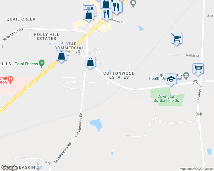 map of restaurants, bars, coffee shops, grocery stores, and more near 375 Mueller Brass Road in Covington