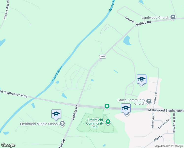 map of restaurants, bars, coffee shops, grocery stores, and more near 2098 Buffalo Road in Smithfield