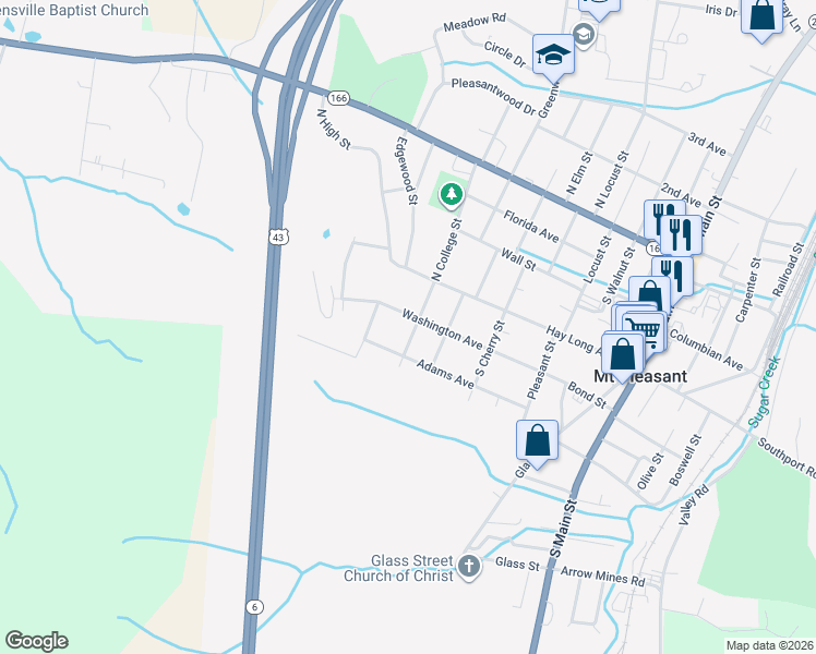 map of restaurants, bars, coffee shops, grocery stores, and more near 604 Washington Avenue in Mount Pleasant