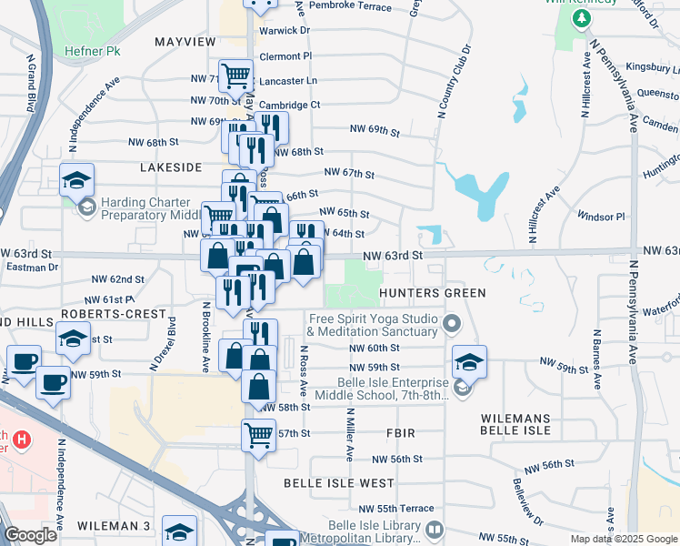 map of restaurants, bars, coffee shops, grocery stores, and more near 2700 Northwest 63rd Street in Oklahoma City