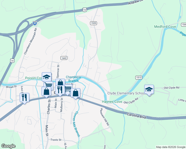 map of restaurants, bars, coffee shops, grocery stores, and more near 11 Lakeview Street in Clyde