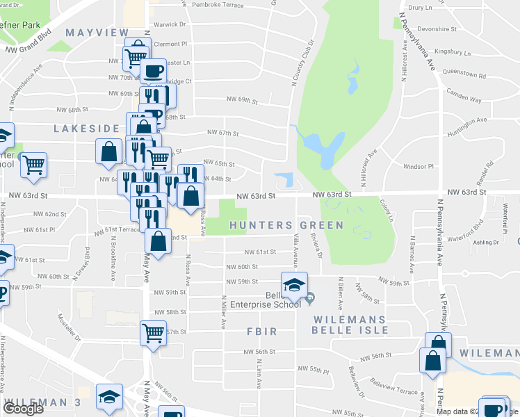 map of restaurants, bars, coffee shops, grocery stores, and more near in Oklahoma City