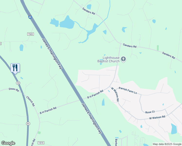 map of restaurants, bars, coffee shops, grocery stores, and more near 935 State Road 1521 in Benson