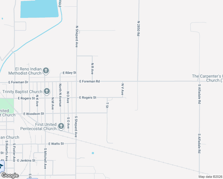 map of restaurants, bars, coffee shops, grocery stores, and more near 2102 East Foreman Road in El Reno