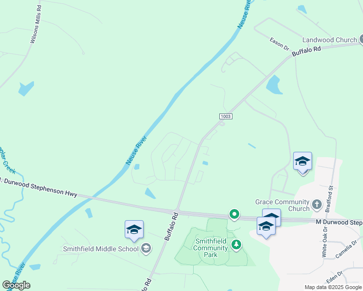 map of restaurants, bars, coffee shops, grocery stores, and more near 2117 Buffalo Road in Smithfield