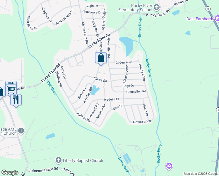 map of restaurants, bars, coffee shops, grocery stores, and more near 220 Glennallen Road in Mooresville