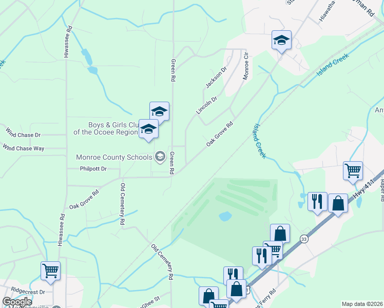map of restaurants, bars, coffee shops, grocery stores, and more near 915 Lincoln Drive in Madisonville