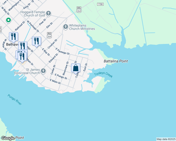 map of restaurants, bars, coffee shops, grocery stores, and more near 472 East Street in Belhaven