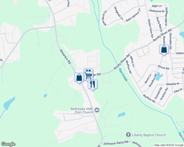 map of restaurants, bars, coffee shops, grocery stores, and more near 111 Damsire Court in Mooresville