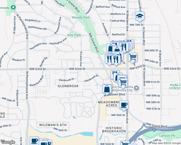 map of restaurants, bars, coffee shops, grocery stores, and more near 6308 Christon Court in Oklahoma City