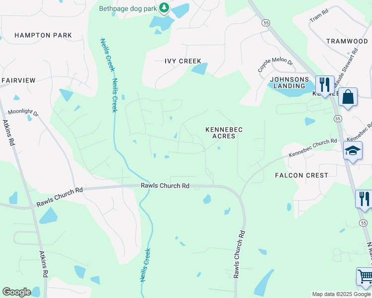 map of restaurants, bars, coffee shops, grocery stores, and more near 9920 Regal Drive in Angier