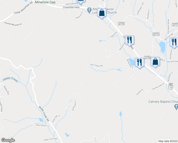 map of restaurants, bars, coffee shops, grocery stores, and more near 34 Twin Creeks Road in Fairview