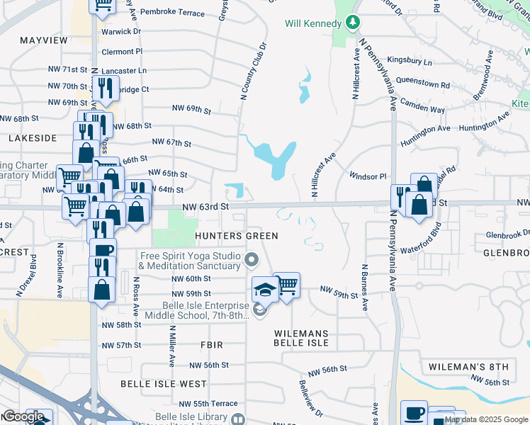 map of restaurants, bars, coffee shops, grocery stores, and more near 2400 Northwest 63rd Street in Oklahoma City