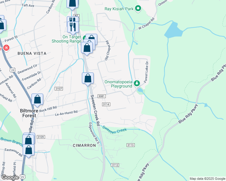 map of restaurants, bars, coffee shops, grocery stores, and more near 6 Forest Park Lane in Asheville