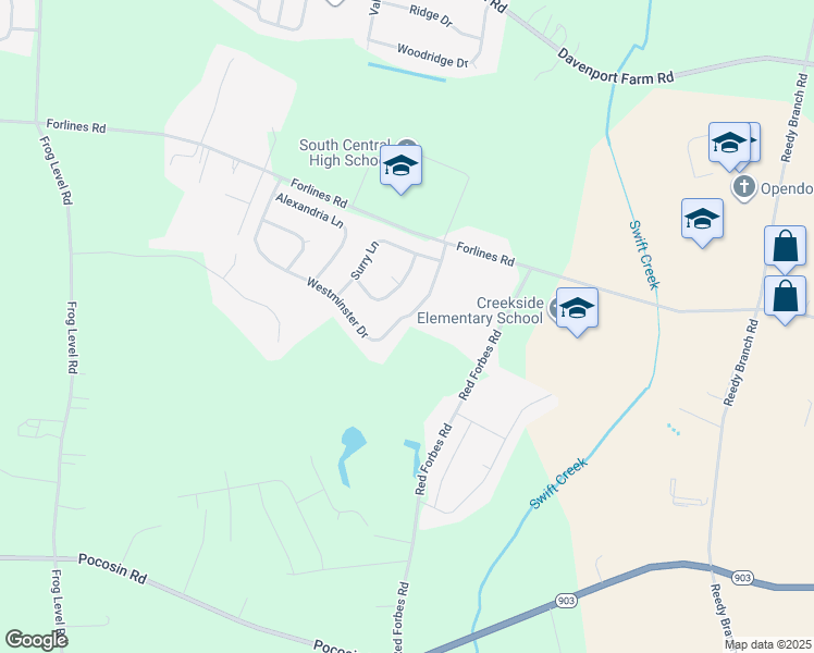 map of restaurants, bars, coffee shops, grocery stores, and more near 2485 Westminster Dr in Winterville