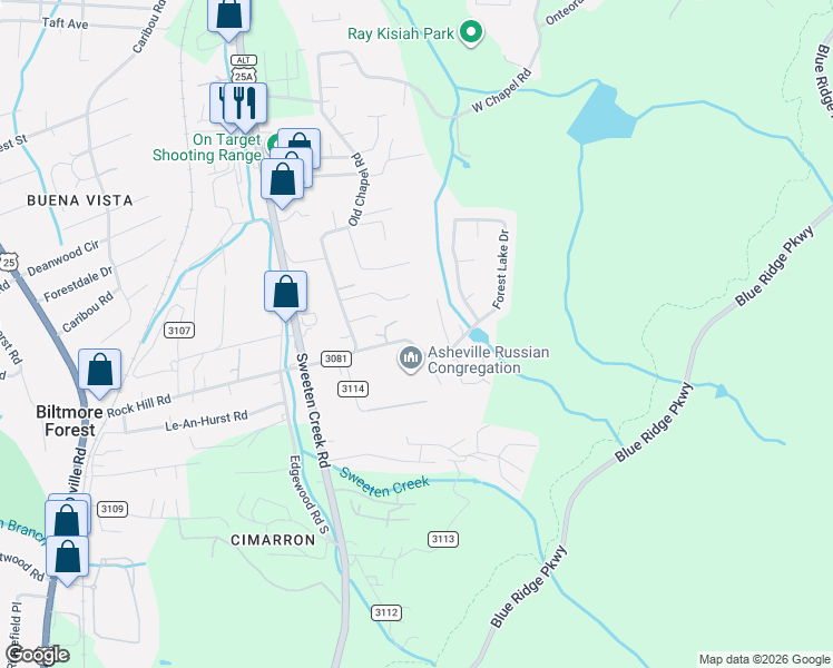 map of restaurants, bars, coffee shops, grocery stores, and more near 22 Forest Lake Drive in Asheville