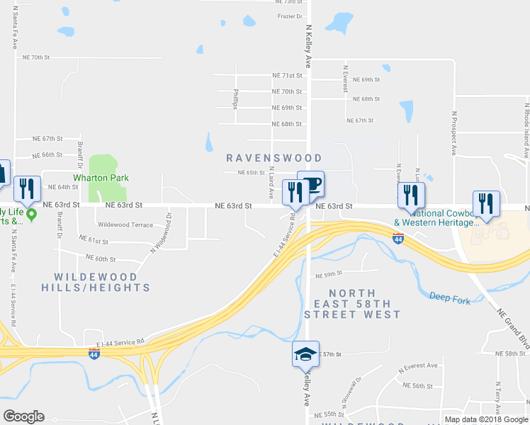 map of restaurants, bars, coffee shops, grocery stores, and more near 820 Northeast 63rd Street in Oklahoma City