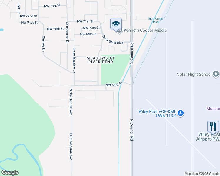 map of restaurants, bars, coffee shops, grocery stores, and more near 8105 Northwest 63rd Terrace in Oklahoma City