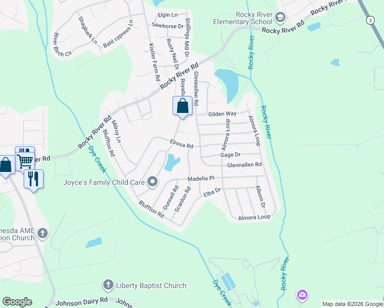 map of restaurants, bars, coffee shops, grocery stores, and more near 107 Scanlon Road in Mooresville
