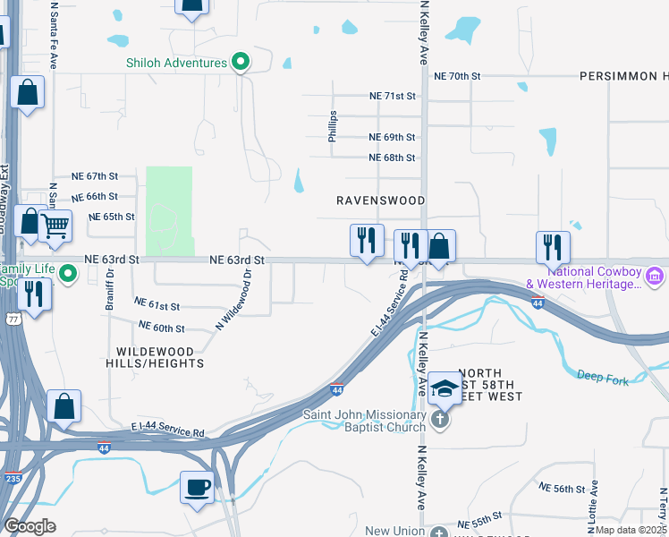 map of restaurants, bars, coffee shops, grocery stores, and more near 700 Northeast 63rd Street in Oklahoma City