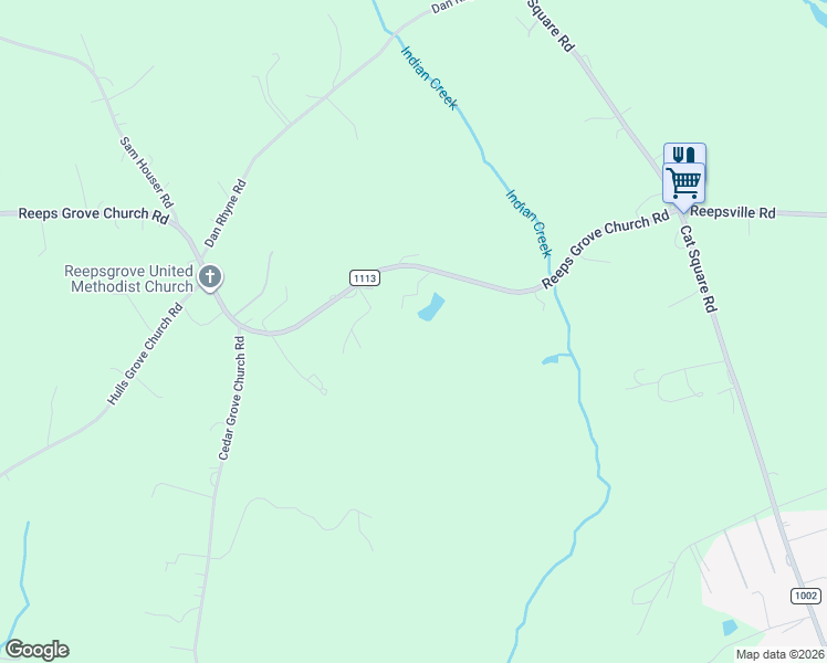 map of restaurants, bars, coffee shops, grocery stores, and more near 7127 Reeps Grove Church Road in Vale