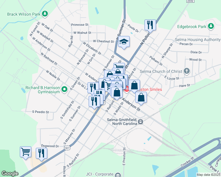 map of restaurants, bars, coffee shops, grocery stores, and more near in Selma