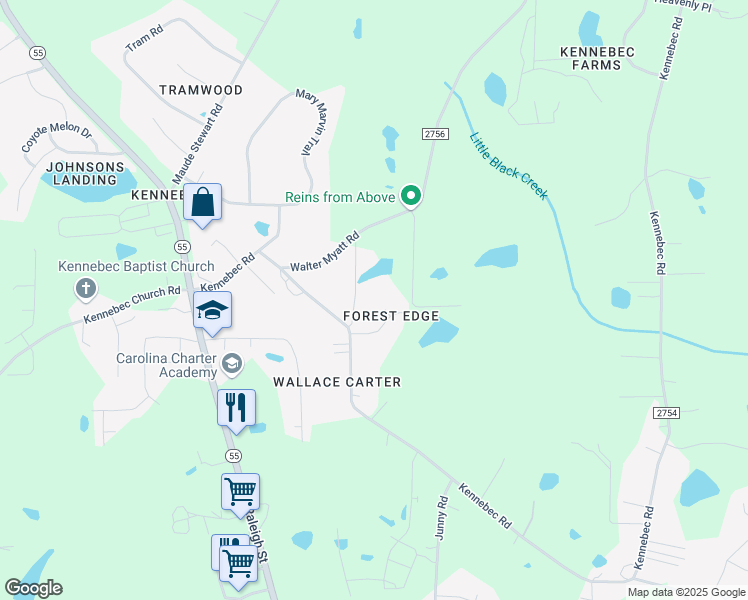 map of restaurants, bars, coffee shops, grocery stores, and more near 9000 Forest Leaf Road in Willow Spring
