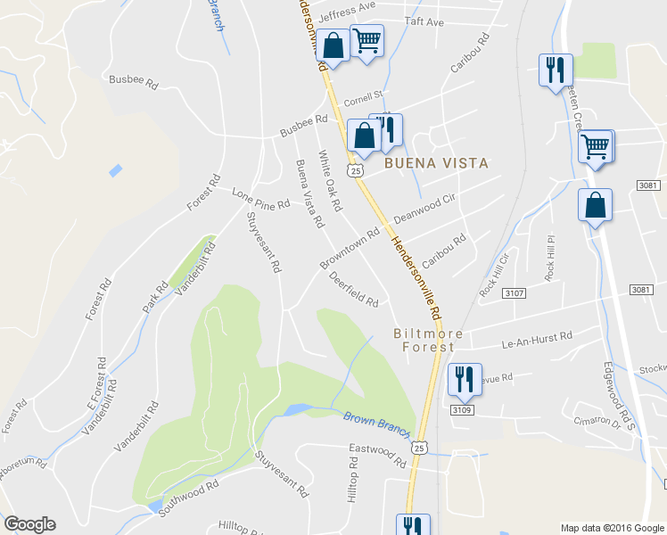 map of restaurants, bars, coffee shops, grocery stores, and more near 2 Deerfield Road in Biltmore Forest