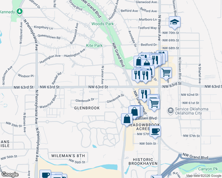 map of restaurants, bars, coffee shops, grocery stores, and more near 1244 Northwest 63rd Street in Oklahoma City