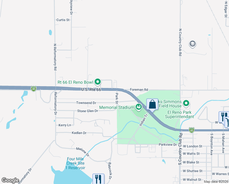 map of restaurants, bars, coffee shops, grocery stores, and more near 2401 Sunset Drive in El Reno