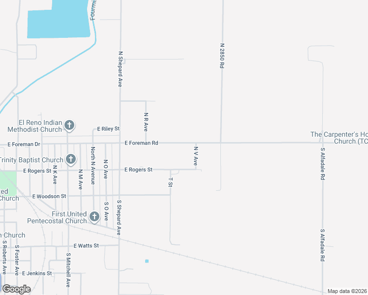 map of restaurants, bars, coffee shops, grocery stores, and more near 2102 East Foreman Road in El Reno