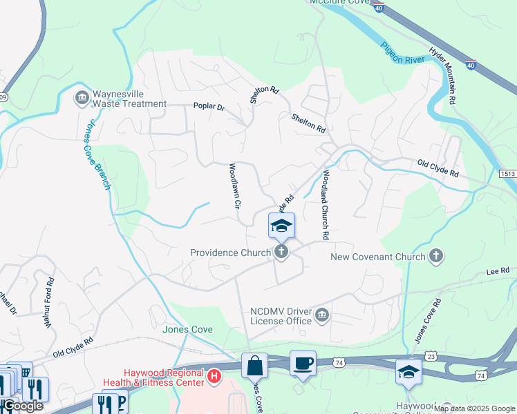 map of restaurants, bars, coffee shops, grocery stores, and more near 88 Woodlawn Circle in Clyde