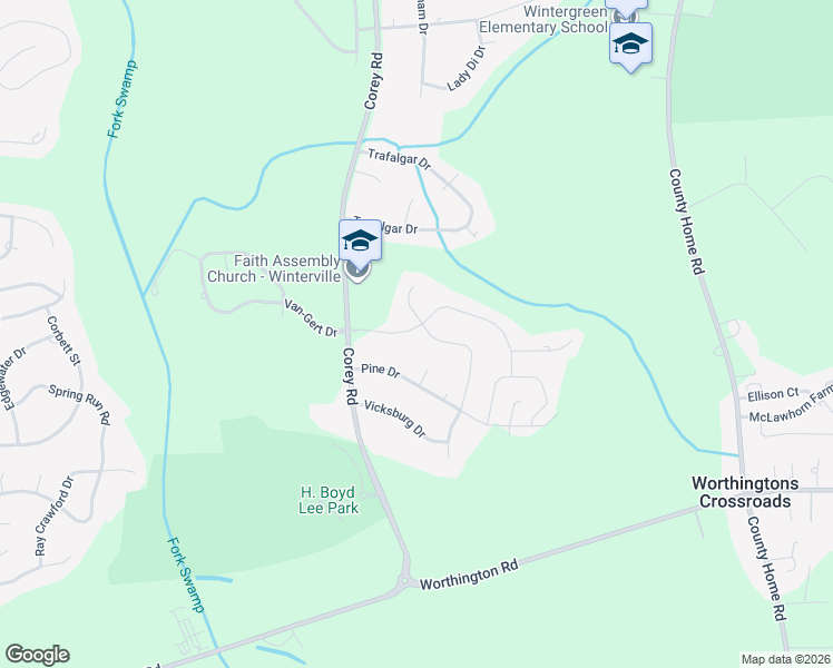 map of restaurants, bars, coffee shops, grocery stores, and more near 2104 Tucker Road in Winterville
