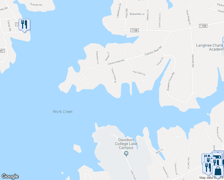 map of restaurants, bars, coffee shops, grocery stores, and more near 151 Travis Point Drive in Mooresville