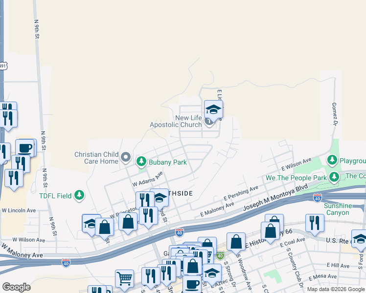 map of restaurants, bars, coffee shops, grocery stores, and more near 898 N Strong Dr in Gallup