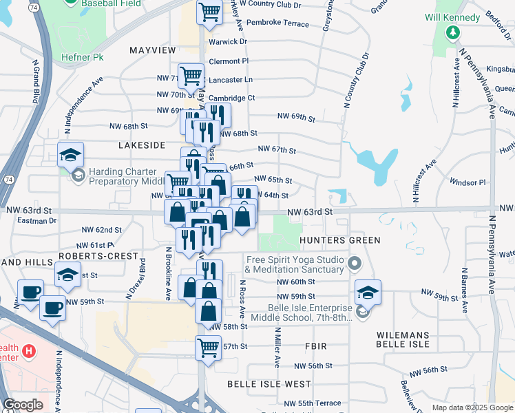 map of restaurants, bars, coffee shops, grocery stores, and more near 2700 Northwest 63rd Street in Oklahoma City
