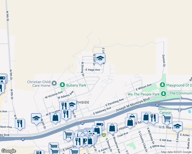 map of restaurants, bars, coffee shops, grocery stores, and more near 398 East Adams Avenue in Gallup
