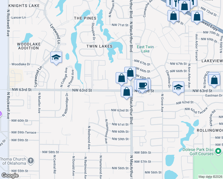 map of restaurants, bars, coffee shops, grocery stores, and more near 5901 Northwest 62nd Terrace in Warr Acres