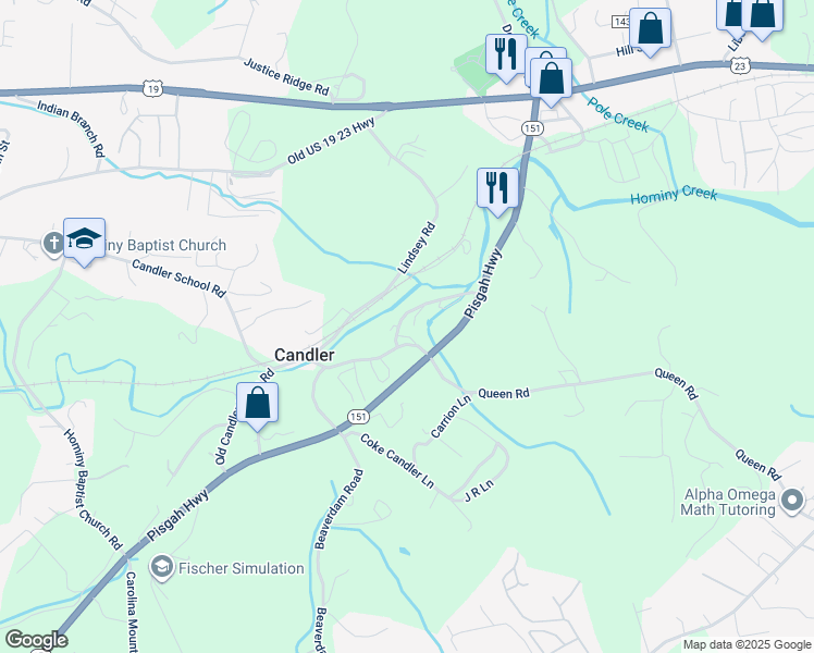 map of restaurants, bars, coffee shops, grocery stores, and more near 212 Pisgah Highway in Candler