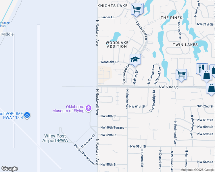 map of restaurants, bars, coffee shops, grocery stores, and more near 7000 Northwest 63rd Street in Oklahoma City