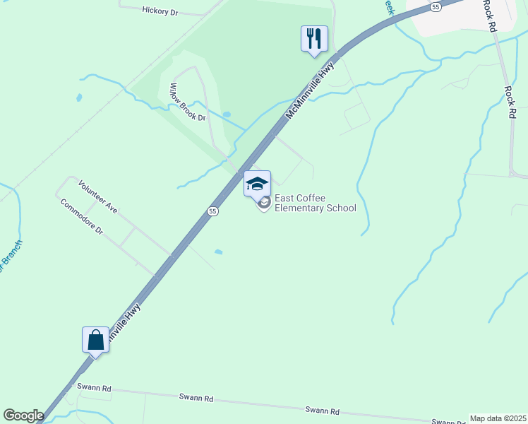 map of restaurants, bars, coffee shops, grocery stores, and more near 6264 McMinnville Highway in Manchester