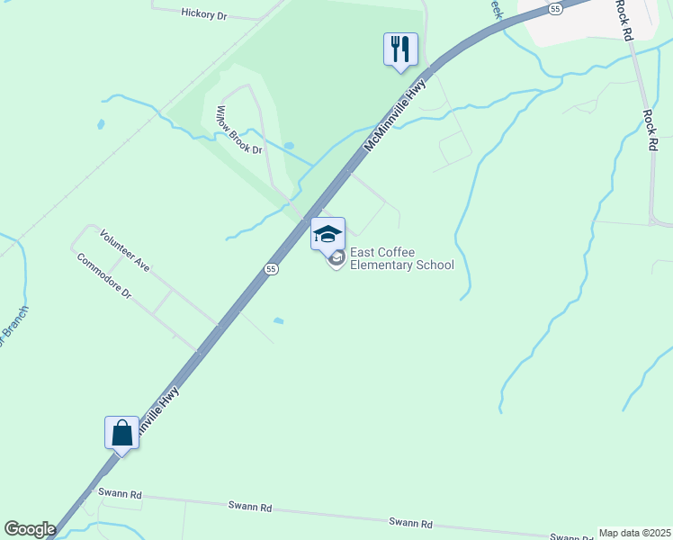 map of restaurants, bars, coffee shops, grocery stores, and more near 6264 McMinnville Highway in Manchester