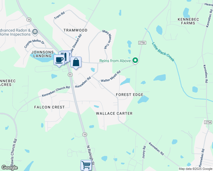 map of restaurants, bars, coffee shops, grocery stores, and more near 10024 Kennebec Road in Wake County