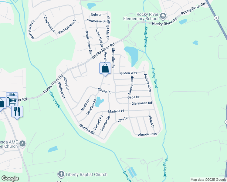 map of restaurants, bars, coffee shops, grocery stores, and more near 202 Glenn Allen Road in Mooresville