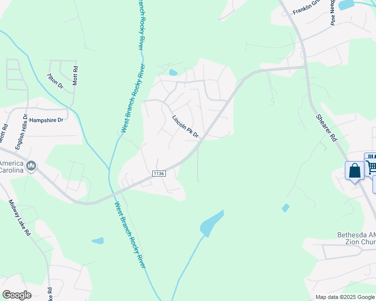 map of restaurants, bars, coffee shops, grocery stores, and more near 615 Faith Road in Mooresville