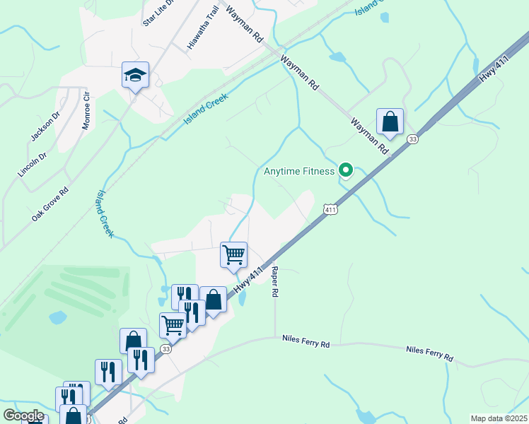 map of restaurants, bars, coffee shops, grocery stores, and more near 150 Willow Creek Drive in Madisonville