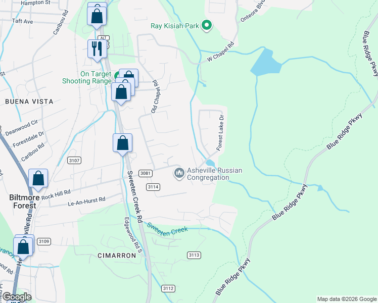 map of restaurants, bars, coffee shops, grocery stores, and more near 22 Forest Lake Drive in Asheville