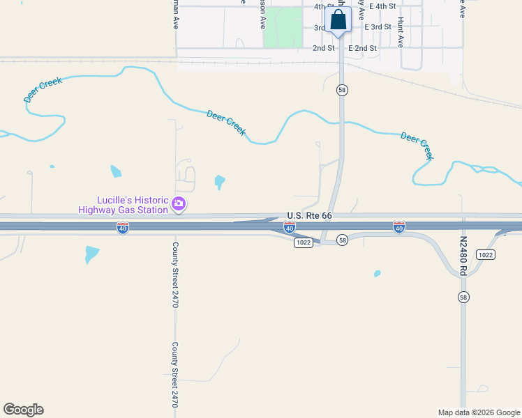 map of restaurants, bars, coffee shops, grocery stores, and more near 3076 Old 66 Road in Hydro